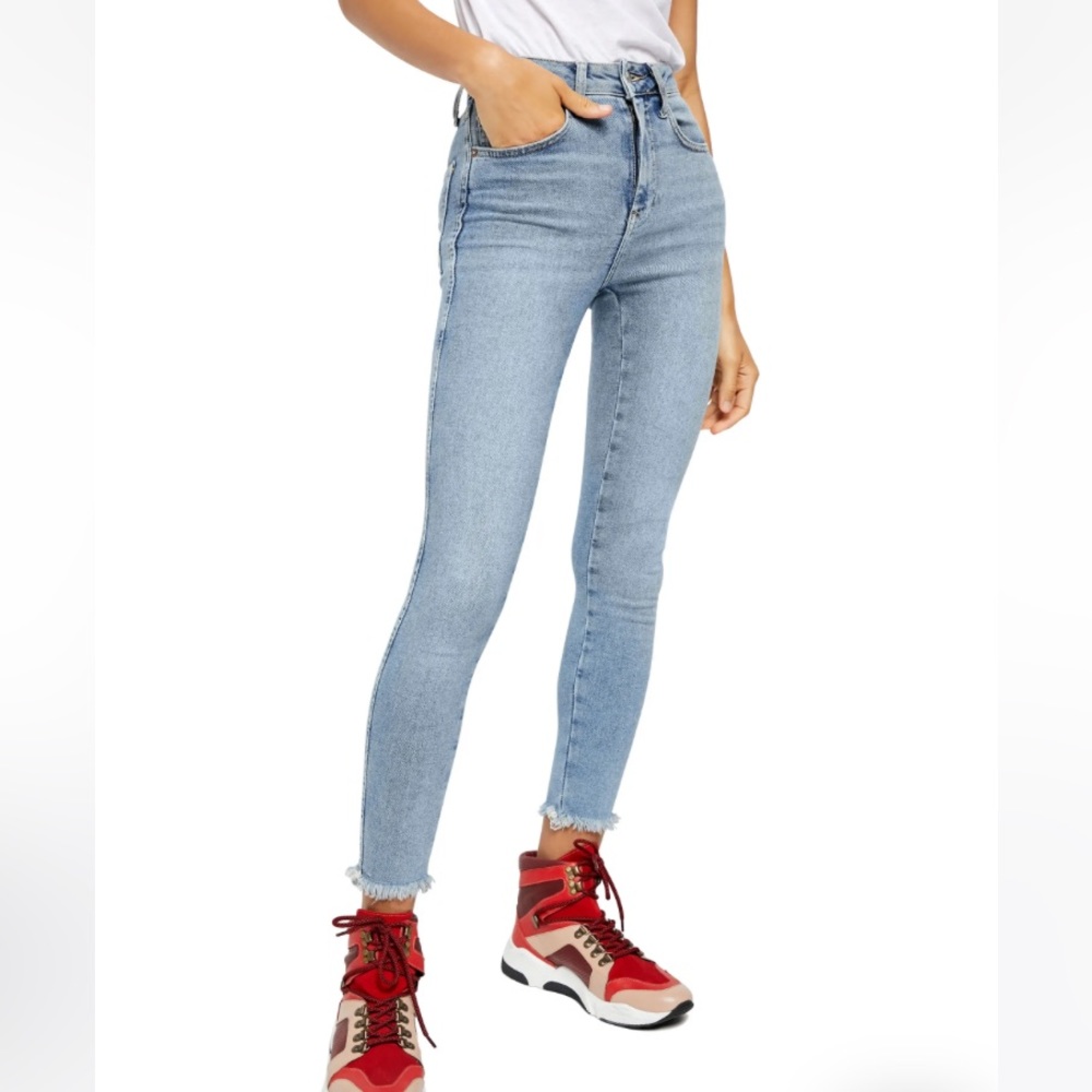 Free People We the Free High Waist Crop Raw Hem Denim Leggings Size 29 Indigo